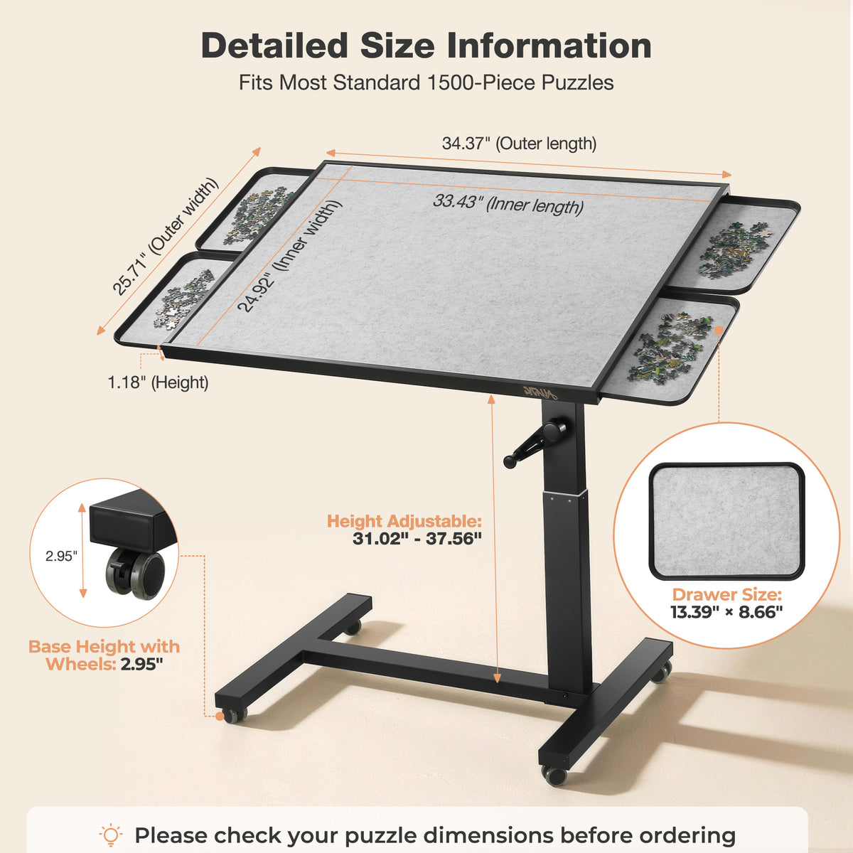 1500 Piece Adjustable Tilting Puzzle Table