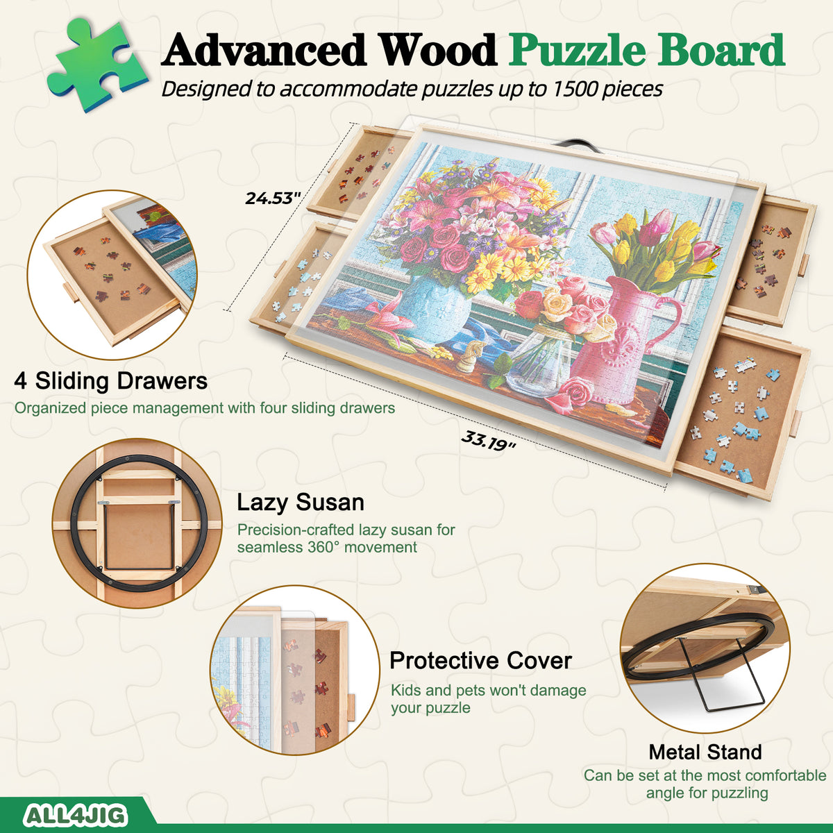 ALL4JIG 2-in-1 Rotating Tilted Jigsaw Puzzle Board